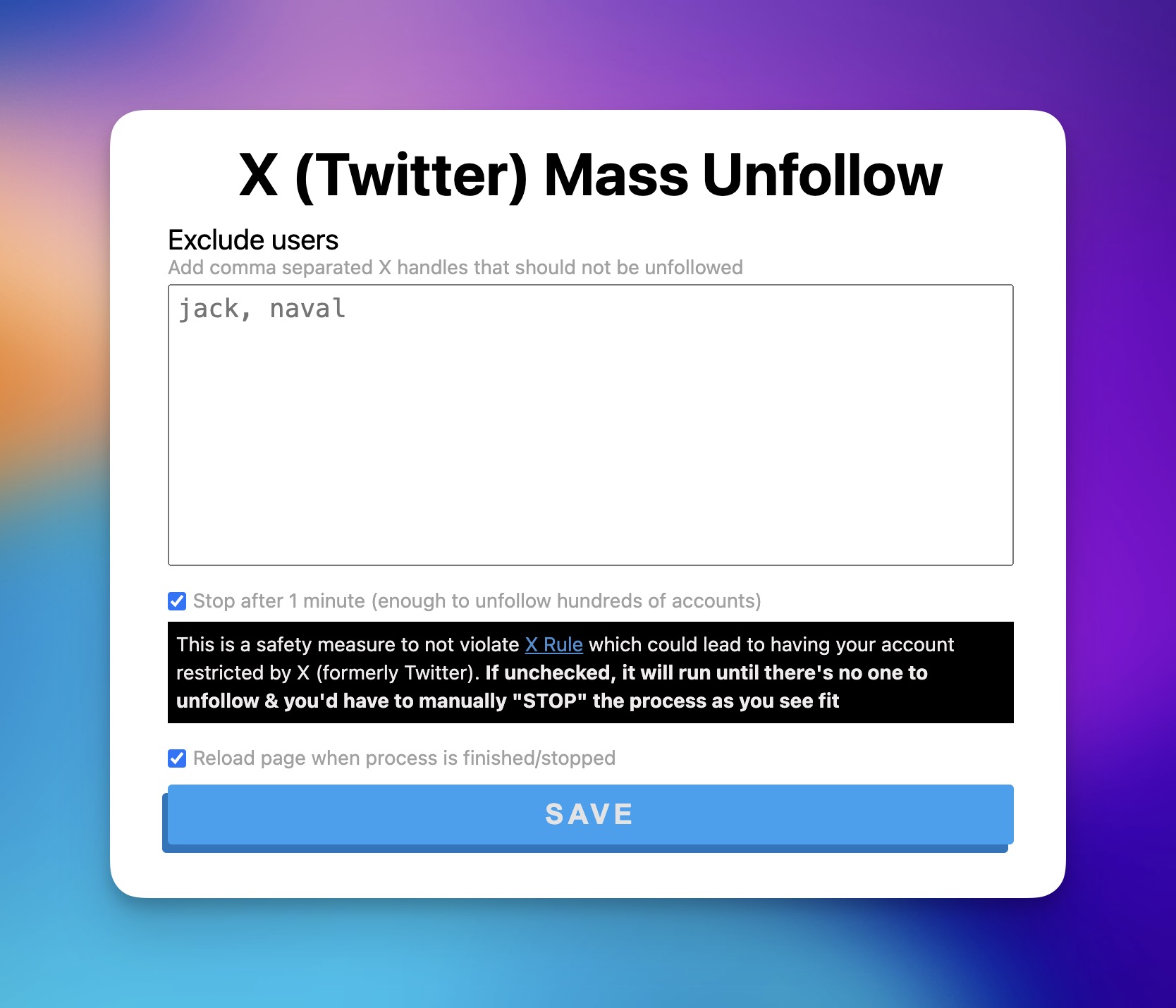 X Mass Unfollow